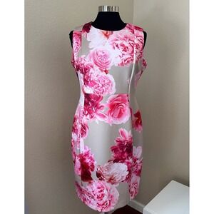 NWT Calvin Klein Floral Peonies Sheath Sleeveless Midi Dress